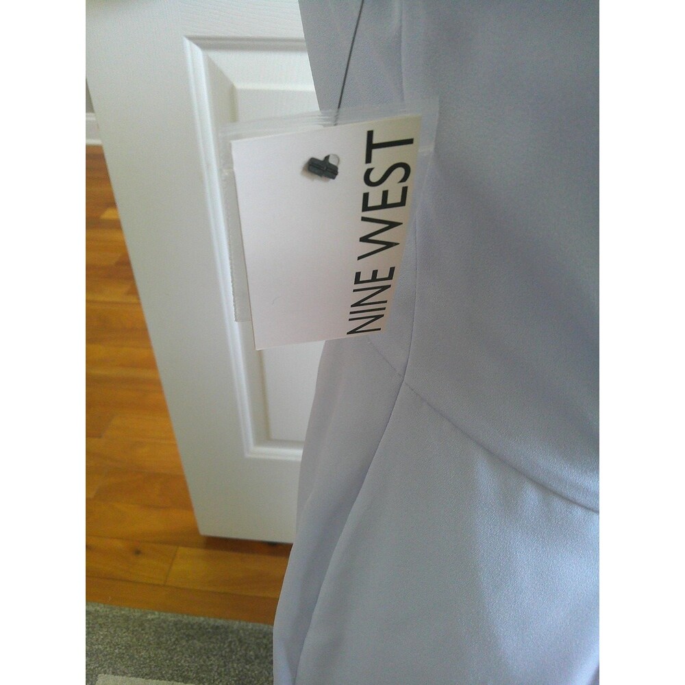 NWT Nine West Ice Blue Button Front Shirtwaist Dress w/ tie. elastic back XS - Picture 5 of 6